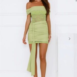 Hello Molly Green Asymmetrical Ruched Mini Dress